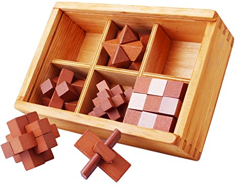 CHSEEO Rompecabezas 3D de Madera del Enigma Juego Puzle, IQ Juguete Educativo, Rompecabezas de lógica, Prueba de Inteligencia, Rompecabezas 3D entrelazados, para niños y Adultos