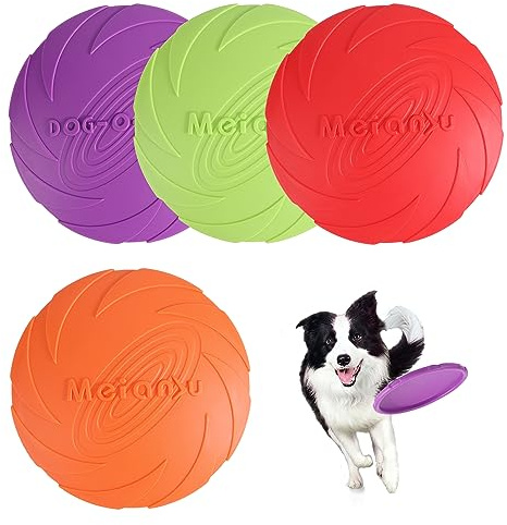 JSMTKJ 4 Pezzi Frisbee per Cani, Frisbee di Gomma, Addestramento Facile da Trasportare Disc Dog per caniper Addestramento del Cane per la Formazione Outdoor(Arancione, rosso, verde, viola)