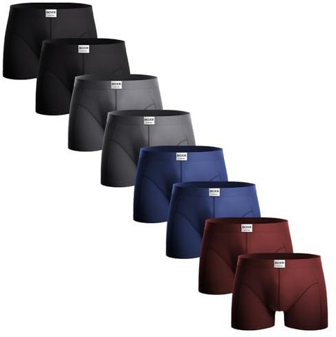 BOXR Underwear Klassiker Herren Bambus Boxershorts 8er Pack Weich Atmungsaktiv und Umweltfreundlich Perfekte Kombination aus Komfort und Nachhaltigkeit Unterhosen für Männer (S-3XL)