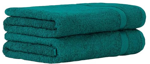 Luckytowel Duschtuch Set 70x140 cm – Oeko-TEX Badetücher aus 100% Baumwolle mit 600 g/m² – Badehandtuch groß mit Aufhängeschlaufe – flauschig & saugstark – Frottee Handtücher Set – 2er Pack Petrol