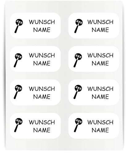 INDIGOS UG - Namensaufkleber Kinder Schule - 23x12mmn - 60 Stück - schwarz - Rassel - Namensschilder für Wäscheetiketten - Aufkleber selbst gestalten - kein bügeln für Textilien personalisiert