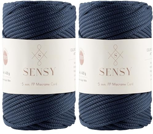 S Sensy - Navy Blau 5MM Premium Polypropylen Makramee-Kordel 2 Stück, 95m
