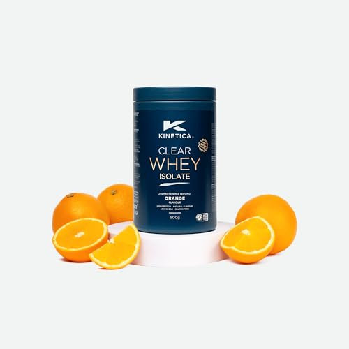 Kinetica Sports Clear Whey Isolate - Orange Flavour | 24g Whey Protein Isolate/Serve, 15 Servings/500g Pack | Naturally Occurring Amino Acid Profile | Lower in Lactose | Mixes Well with Water