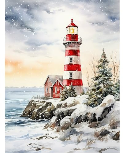 wadafen Diamond Painting Leuchtturm Set für Erwachsene, 5D DIY Full Drill Diamond Painting Bilder, Diamant Malerei Kits Geschenke Home Wand Dekor