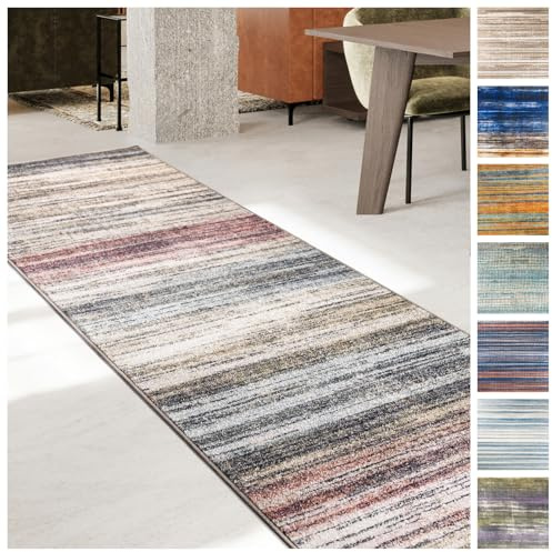 KARAT Teppich Läufer für Küche, Flur & Wohnraum Küchenläufer - Rutschfester Moderner Flurteppich für Wohnzimmer & Schlafzimmer Meterware nach Maß, Beige-Rot, 80 x 250 cm (Cudillero)