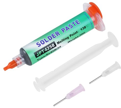 Flintronic Bleifreies Lötpaste 30g, Sn42 Bi58 Spritzenlötpaste Flussmittel, Niedrige Temperatur 138℃ Lötflussmittel-Zinnpaste, Solder Paste für BGA SMT LED SMD Lötzinn