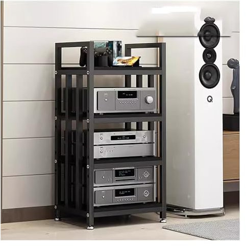 audio rack hifi regal Home-Office-Wohnzimmer Stereokomponentenschrank Medienständer Freistehend, Modernes Audio/Video-Regal 4 Fachbodenregale, Open-Ended Elektronikgeräte-Regal ( Color : Black-#3 , Si