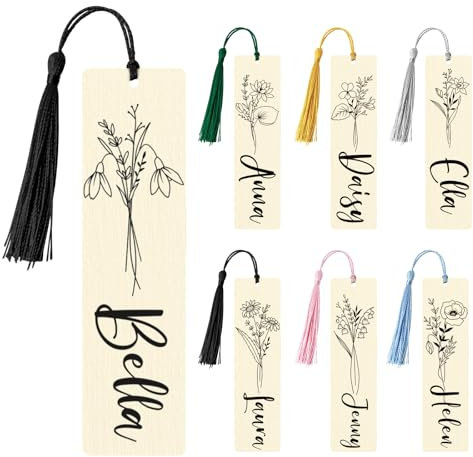 LLLGSH Personalisierte Foto Lesezeichen - Lesezeichen mit Quaste und Foto - Geschenk für Abschlussfeier, Jahrestag, Geburtstag, Valentinstag, etc. - Holz-Lesezeichen - (Florales Monogramm)