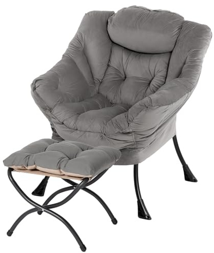 AIMEZO Fauteuil de Relaxation avec Repose-Pieds, Repose-Pieds et accoudoirs, Fauteuil de Salon, avec Poche latérale, pour Salon, Chambre à Coucher, Gris