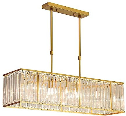 LUOYAOB Modernes Kristall Kronleuchter Vintage Rechteckiger Kristall-Kronleuchter Industrielle Bauernhaus Pendelleuchte Moderne Deckenleuchte for Wohnzimmer Esszimmer Kücheninsel (Color : Gold)
