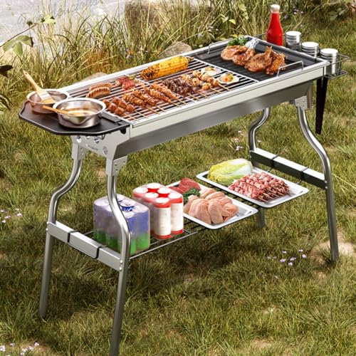 Holzkohlegrill Klappgrill Edelstahl Outdoor Picknick Campinggrill Faltbarer Tragbarer Picknickgrill Für Outdoor-Kochen Camping Wandern Picknick Backpacking