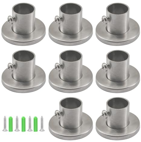 Staffa per tubo da 22 mm, in acciaio inox 304, per montaggio a parete, staffa terminale per asta, per armadio, guardaroba, tenda da doccia, 8 pezzi