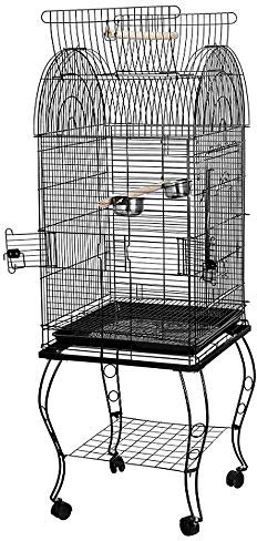 Vogelkäfig auf Fuß, Voliere mit offenem Dach, großer Vogelkäfig auf Fuß, Voliere mit Fuß auf Rollen, für Wellensittiche, Nymphensittiche, Kanarienvögel, mit abnehmbarem Ständer