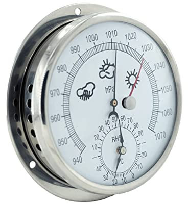 Baromètre, Station Météo Analogique, Cadran baromètre traditionnel avec température et humidité(Silver)