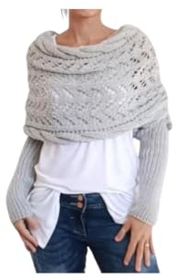 Gestrickter Zopfwickel, Bolero für Damen, gestrickter Wickel, Schal mit Ärmeln für Damen, Wickelschal mit Ärmeln (Light grey)