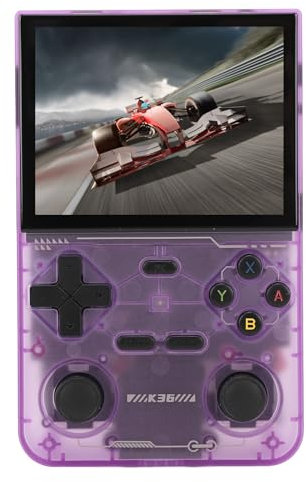 K36 Retro-Spielekonsole, Handheld-Joystick-Spielekonsole, 3500-mAh-Akku mit Großer Kapazität, Integrierte 16000+ Spiele, mit 64-G-Speicherkarte, für Linux-System, (violett)