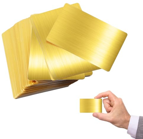 SPORWAY 100 tarjetas de visita en blanco: tarjetas de visita de metal, espacios en blanco de aluminio, tarjetas de visita grabadas, 86 x 54 x 0,21 mm, para la oficina en casa, tarjetas de regalo, oro