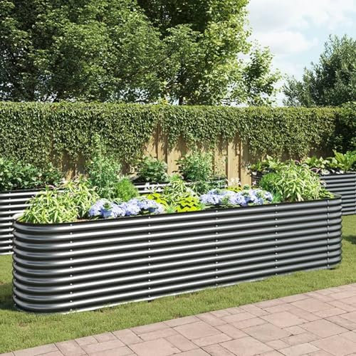 Somanki Garten-Hochbeet 400 x 80 x 81 cm Verzinkter Stahl Grau, Palettenrahmen, Hochteich, Gemüsebeet, Kräuterregal Balkon, Blumenbeet, Kräuterspirale, Tomatenbeet, Pflanzhochbeet - 45521