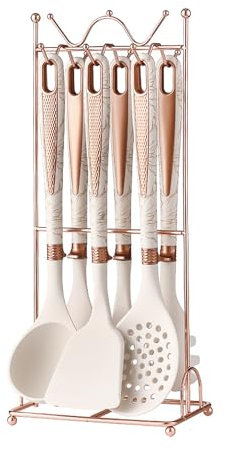 Lot de 7 ustensiles de cuisine en silicone avec support, sans BPA et résistants à la chaleur, ustensiles de cuisine antiadhésifs (blanc)