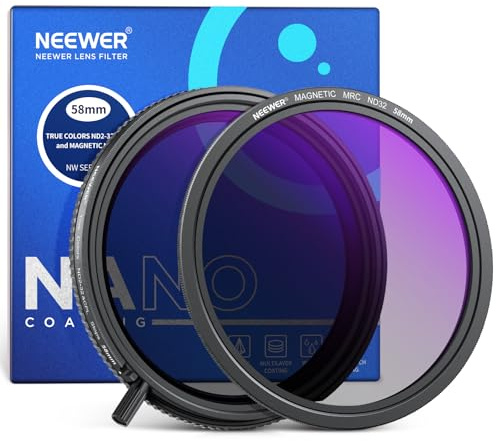 NEEWER True Colors 58mm Variable ND2-32 y CPL con Filtros Set Magnéticos ND32, 2 en 1 Ajustable Uno Giratorio Reducción de Luz, Eliminación de Reflejos, sin Cambio de Color, sin Cruz X, sin Viñetas