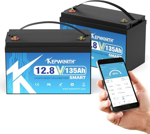 KEPWORTH LiFePO4 135Ah 12.8V Batterie Bluetooth lithium batterie 100A BMS, 4000+ Zyklen Deep Cycle akku, Perfekter Ersatz für Blei-Säure Batterien für wohnmobil, Camping, Solar, Boot, 2 Pakete