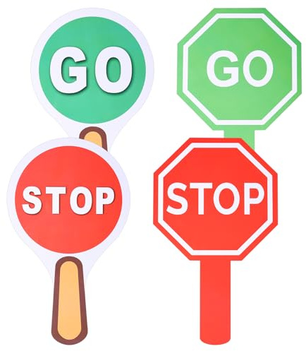 4stk Stop-and-Go-Schild mit Griff, Rotes Licht Grünes Lichtschild Doppelseitiges Handgehaltenes Stop-and-Go-Schild für Kinder Die Verkehrssicherheit Im Klassenzimmer Lehren