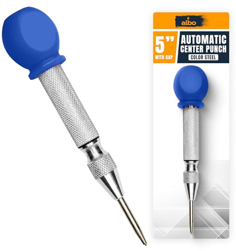 ALBO Spring Loaded Center Punch Tool – 5 Inch Automatic Punch for Metal, Wood & Steel – Heavy Duty Drill Punch with Non-Slip Comfort Cap, Galvanized Finish & Precision Tip for Accurate Marking (1pc)