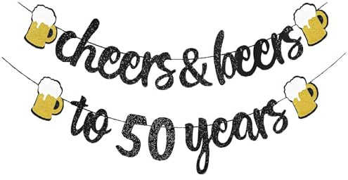 Aiyraa 50. Geburtstagsdeko für Männer, Frauen Schwarz-Gold Girlande | Cheers to 30/40/50/60 Years Banner, Happy Birthday Girlande 30/40/50/60 Geburtstag Für Männer Frauen, Party Feierdekoration