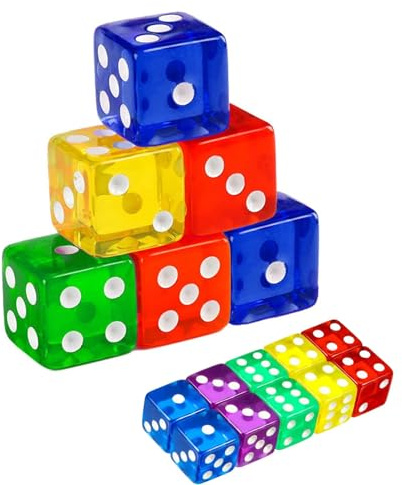 Yingjie 10-Piece Acrylic Dice Set, Coloured Dice, Clear Dice, Hexahedron, Suitable for Games, Parties and Entertainment (16 MM)
