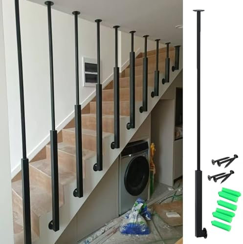Ringhiera Per Scale Ringhiera Per Scale Con Balaustre A Montaggio Laterale Con Viti, Ringhiera Nera Preassemblata, Ringhiera Per Scale In Metallo Per Interni Con Sicurezza Antiscivolo(30/76.2cm)