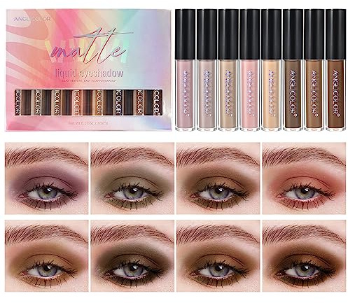 Anglicolor sombra de ojos,Juego de sombras de ojos líquidas mate de 8 colores,secado rápido, a prueba de agua de larga duración,maquillaje mujer (8 colores B)