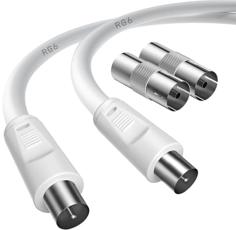 TUOLNK Cable TV Antenne Câble d'antenne TV coaxial mâle vers mâle de 1m avec 2 adaptateurs femelle vers femelle pour TNT, tv numérique et Sky Box
