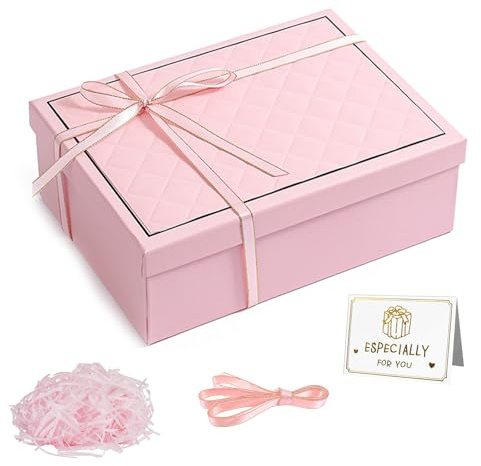 Gift Box – Luxury Gift Boxes with Lid, Elegant Pink Gift Box with Silk Ribbon, Magnetic Closure Cardboard Box for Presents, Large Decorative Boxes for Christmas, Birthdays, Weddings, Valentines