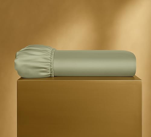 Seralino Mako Satin Spannbettlaken 90x200cm Baumwolle Grün Salbeigrün | 100% Bio Baumwolle Bettlaken 90x200 | Spannbetttuch 90x200cm hohe Matratze bis 30cm Steghöhe | Spannbettlaken einfarbig