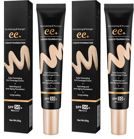 2PCS Cc Cream Cc Red Correct Lightweight Skin Perfector Tinted Moisturiser Spf 50+ 30g Non-greasy Balances Skin Tone Reduces Redness Suitable for Women