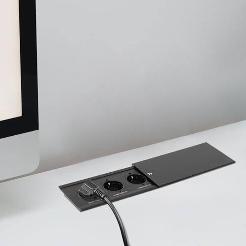 ieLsngai Toma de Empotrar de Sobremesa con 3 Enchufes, Enchufe Empotrado con Tapa Deslizante, Cable de 1.8m, Integrado de Escritorio de Aluminio con Enchufes (110-240V, 50/60Hz, 10A)