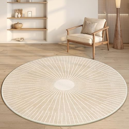 Teppich Rund Beige Minimalistisch Flauschig Kurzflor Bettvorleger Schlafzimmer Teppich Wohnzimmer, Waschbare Gemütlich Und Pflegeleicht Badteppich Rund 140Cm