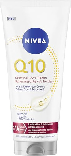 NIVEA Body Q10 Straffend + Anti-Falten Hals & Dekolleté Creme, nährende Body Lotion mit purem Q10, Kreatin und Provitamin B5, straffende Körpercreme für reife und trockene Haut (200 ml)