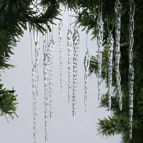 Handmade Glass Icicle Ornaments, 64-Pc Crystal Decor for Christmas Tree