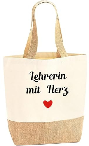 Jute Tragetasche Lehrerin mit Herz, Jute Einkaufstasche Shopper Beutel, Abschiedsgeschenk Lehrer, Geschenkidee Abschied lehrerin, Geschenk Lehrerin Weihnachten, Dankeschön Geschenke für Lehrerinnen