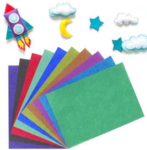 OUDQFCJ 10 Farben Bastelfilz Farbige Filzplatten zum Basteln, Filzstoff 2mm für DIY Handwerk Nähen Projekte Patchwork (20X30CM)