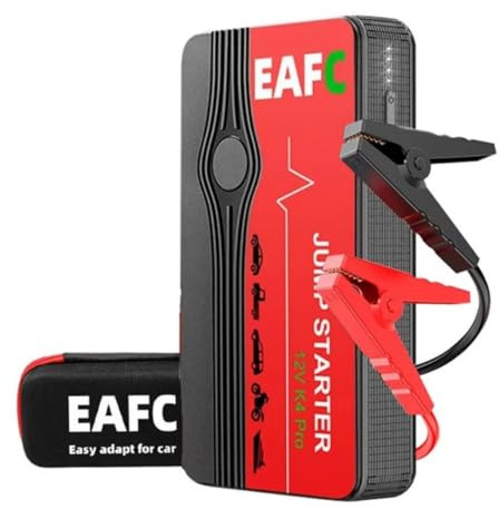 EAFCAuto Arrancador de Emergencia para Coche 600A, Banco de Energía 12V, Iluminación LED, para Vehículos de Gasolina de 3 L (Negro+Caja)