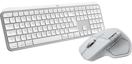 Logitech MX Master 4 for Mac, ergonomische Bluetooth-Maus mit fortschrittlichem haptischem Feedback, ultraschnellem, USB-C + MX Keys S for Mac, kabellose Tastatur, flüssiges, QWERTZ DE - Weiß-Silber