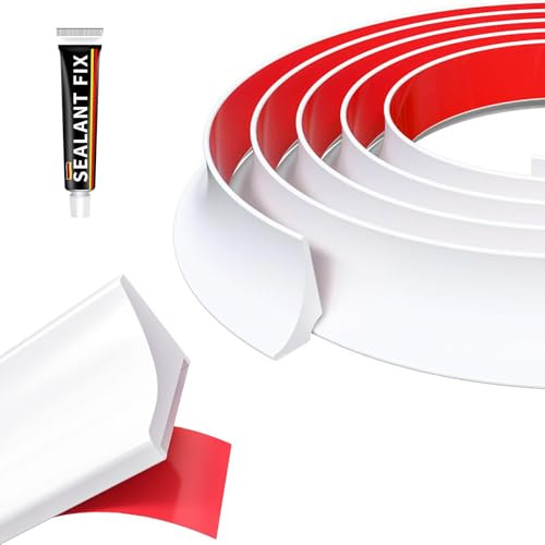 Silicone Wet Room Floor Barrier,White Self Adhesive Shower Water Barrier,1M Bendable Waterproof Shower Threshold Water Dam,Wet and Dry Separation