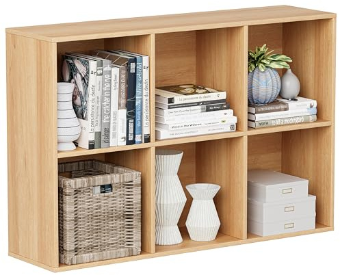 VDNEND Bücherregal Holz Würfelregal 6 Fächer mit Geschlossener Rückwand, Raumteiler Regal Wohnzimmer, Aufbewahrungsregal, Bücherschrank, Standregal, Büroregal, Aktenschrank, 91,4 x 24 x 61 cm