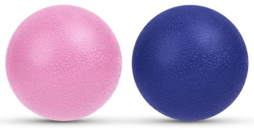 URAQT Massabollar fascia, 2 stycken fascia rullset, triggerpunktsboll för yoga myofascial avkoppling, massagebollar för rygg ben fötter händer, 5,8 cm (blå + rosa)