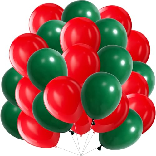 60 Stück Luftballons Rot Grün, 12 Zoll Helium Luftballons Dunkelgrün Rot Matt Latex Ballons Partyballon fur Geburtstag Hochzeit Verlobung Valentinstag Babydusche Weihnachten Neujahr