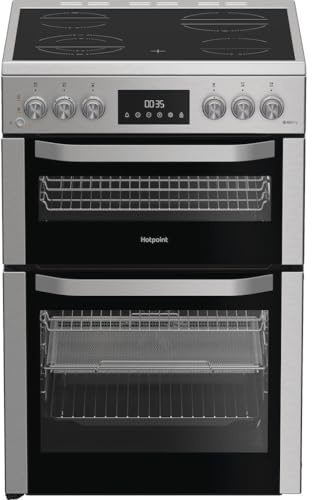 HDE6VDCASX Multiflow 60cm Electric Ceramic Cooker with Air Fry, Multiflow Even Cooking, Catalytic Cleaning, Double Oven 110L Total Capacity, Stainless Steel, Easy-Clean Hob