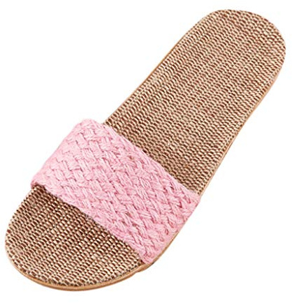 Badtofflor dam 39 halkfria, hustofflor dam sommar, linne hem tofflor inomhus öppen tå platt strandsko enfärgade tofflor bekväm elegant toffel sommar öppen, ROSA, 39 EU