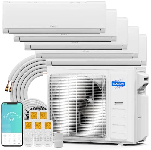 ROVSUN 42000 BTU Five Zone WIFI Mini Split AC/Heating System, 20 SEER2 5 Zone (9K/9K/12K/12K/12K) Ductless Split Air Conditioner with Pre-Charged Condenser, Heat Pump & 25Ft Copper Line Set, 230V